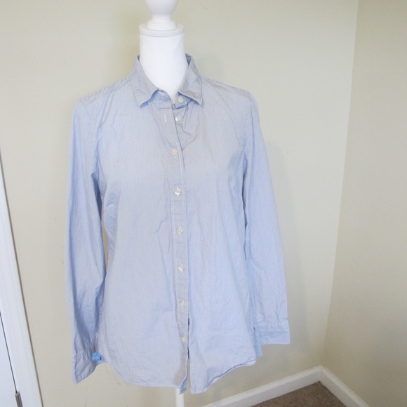 J. Crew Tops - J. Crew Women's Striped Collared career office Shirt top Size M Blue EUC